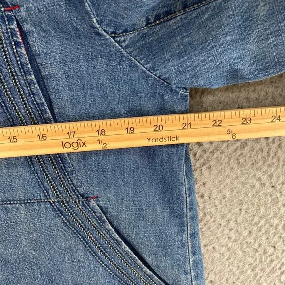 Chicos Jacket Womens 1 US 8 Blue Denim Medium Wash Embroidered Silk Lined Pocket - Picture 8 of 10